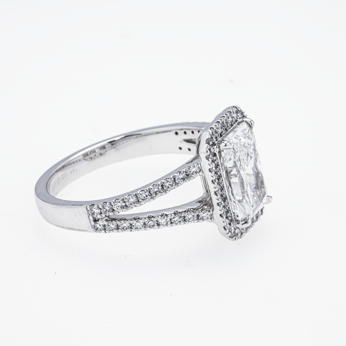 Lab-Grown Radiant Diamond Halo Split-Shank Ring – 2.68 CTW in 14K White Gold