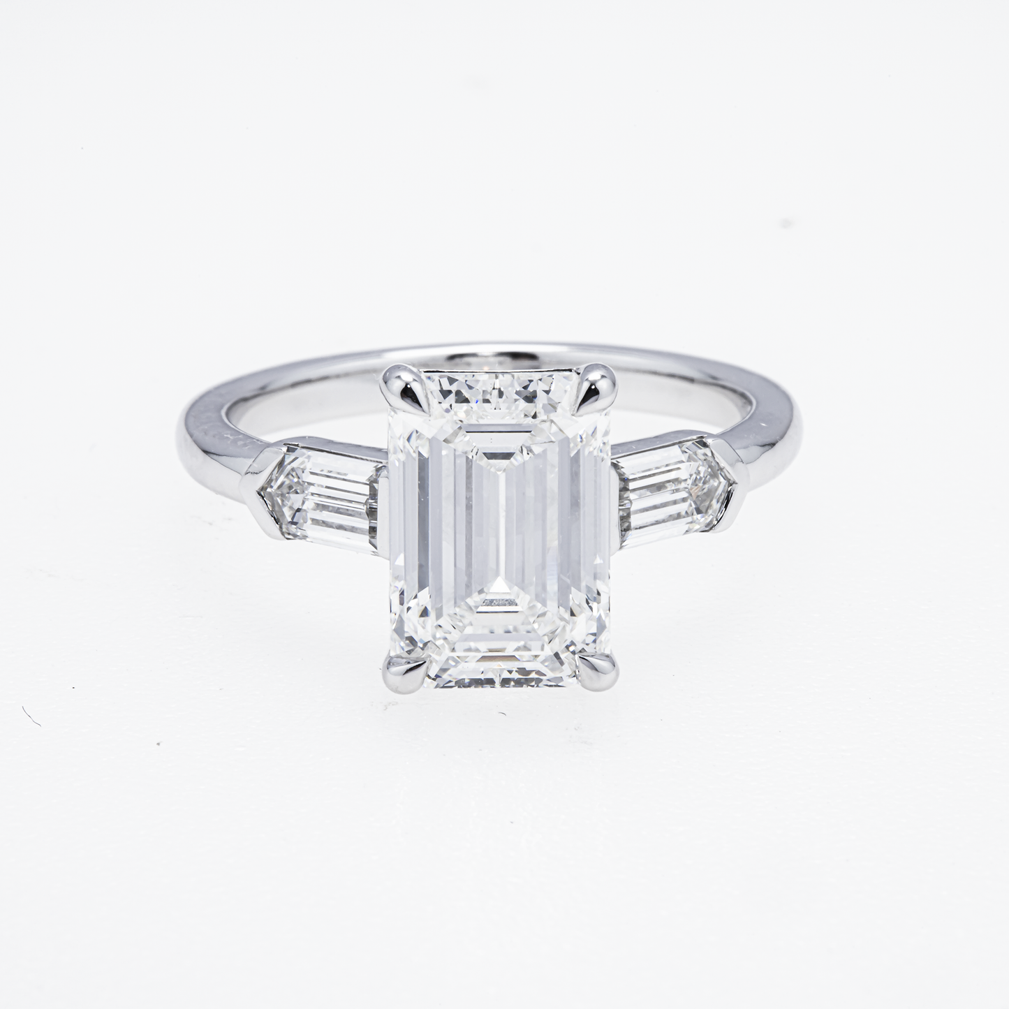 Lab-Grown Emerald-Cut Three-Stone Diamond Ring – 3.77 CTW in 14K