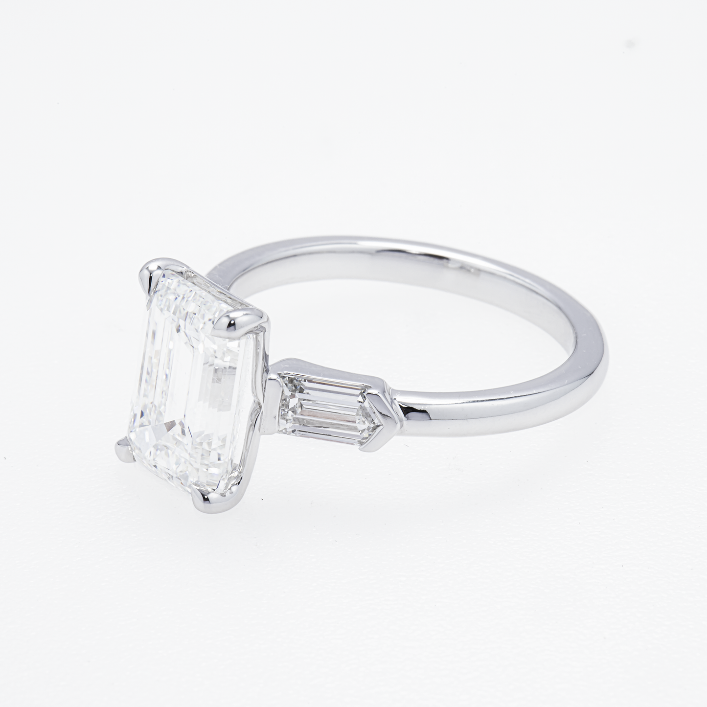 Lab-Grown Emerald-Cut Three-Stone Diamond Ring – 3.77 CTW in 14K