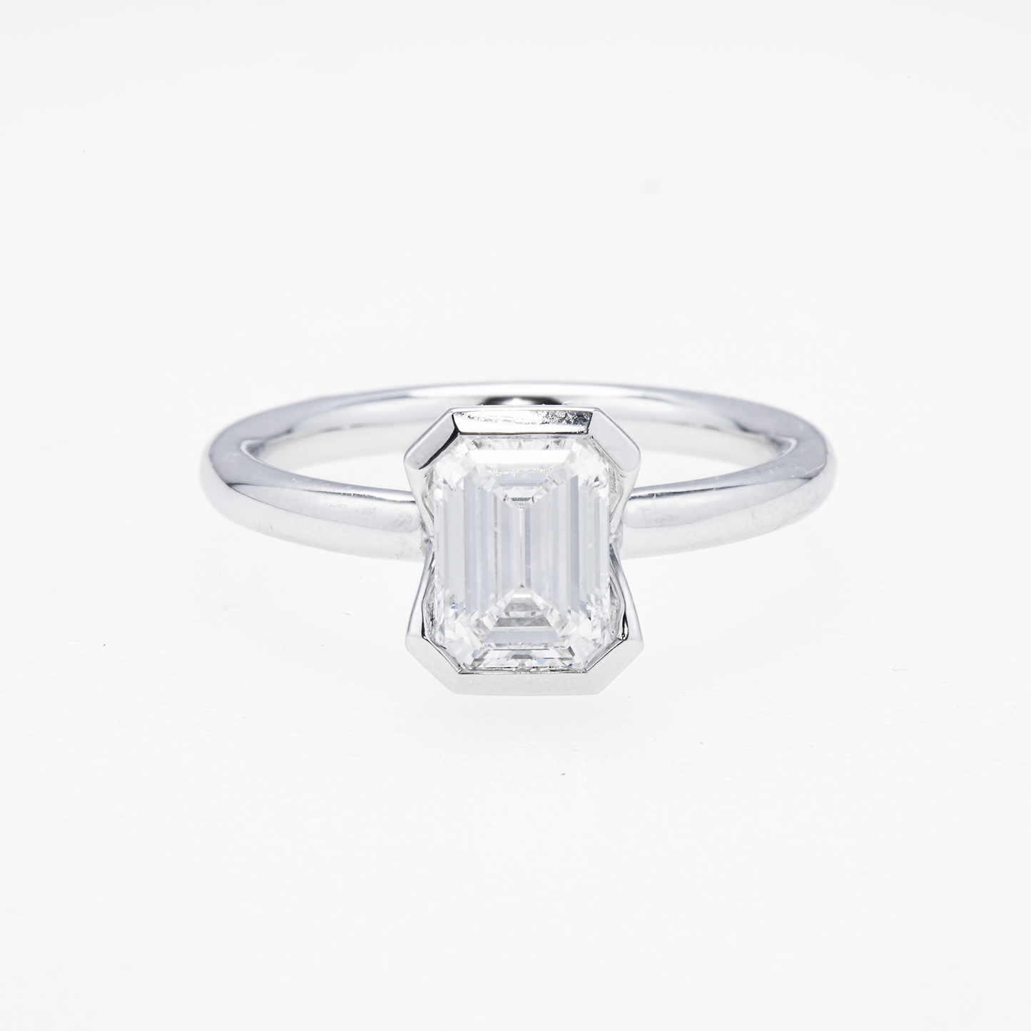 Lab-Grown Emerald-Cut Bezel-Set Diamond Ring – 1.22 CTW in 14K White