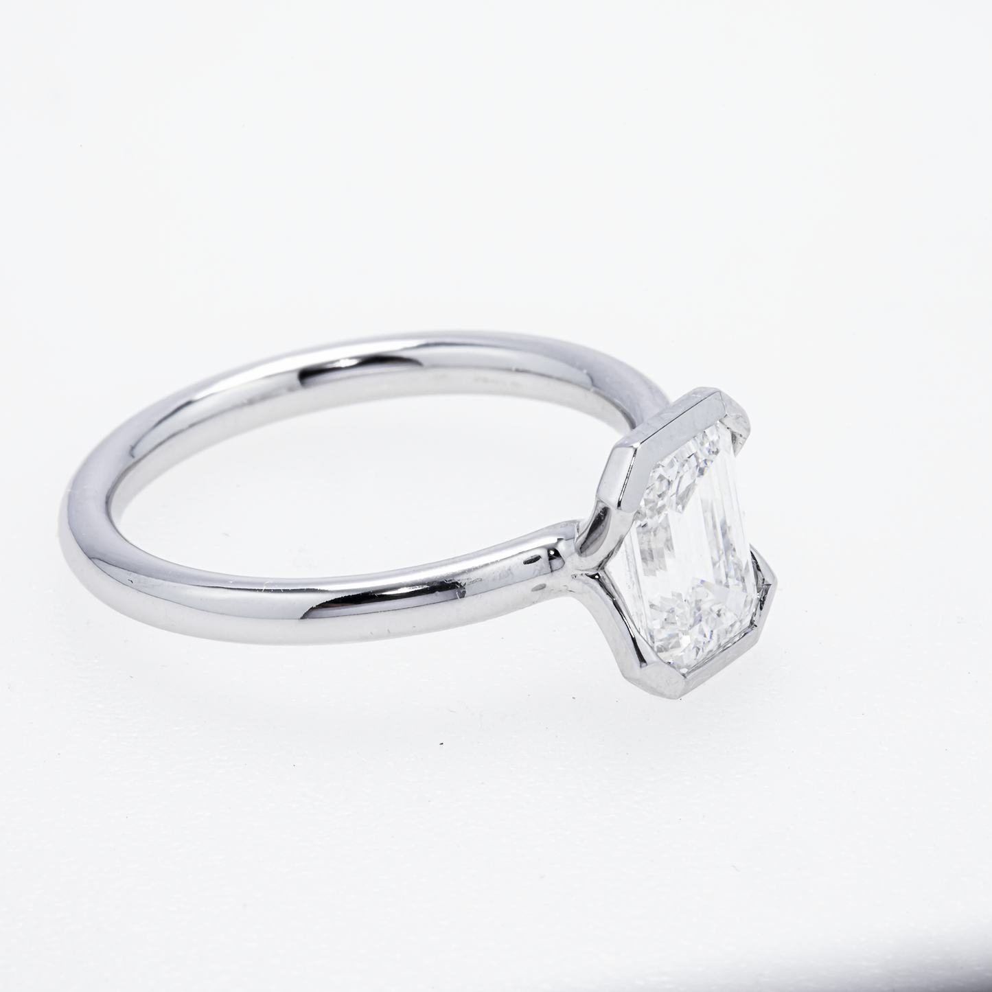 Lab-Grown Emerald-Cut Bezel-Set Diamond Ring – 1.22 CTW in 14K White