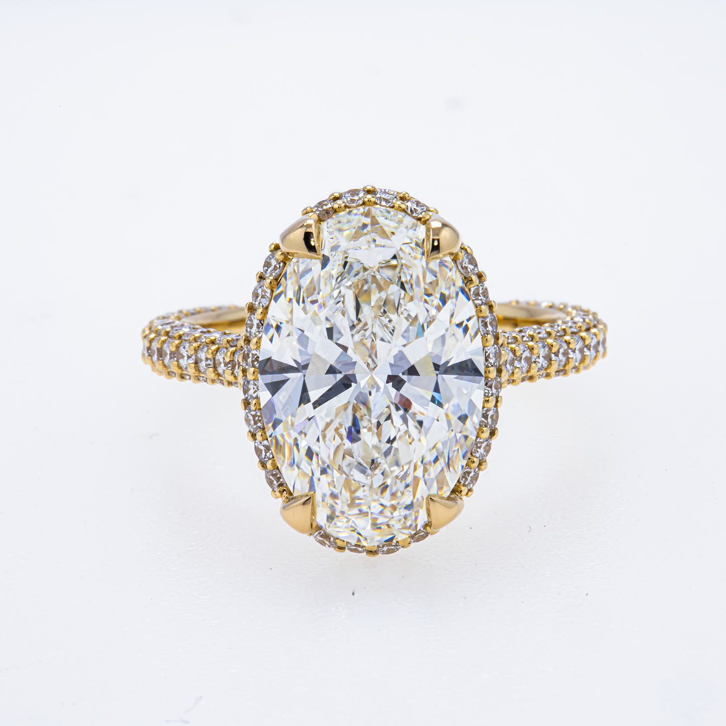 Lab-Grown Oval Diamond Halo Ring – 6.42 CTW in 14K Yellow Gold