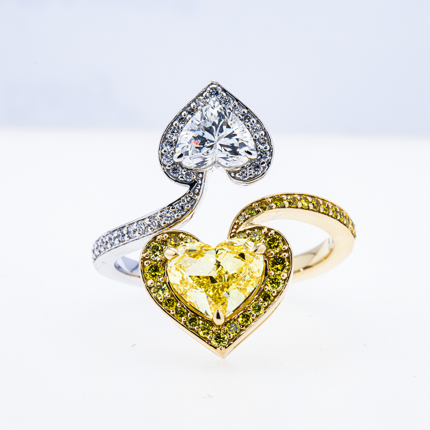 Lab-Grown Fancy Intense Yellow Heart Diamond Split-Shank Ring – 5.18