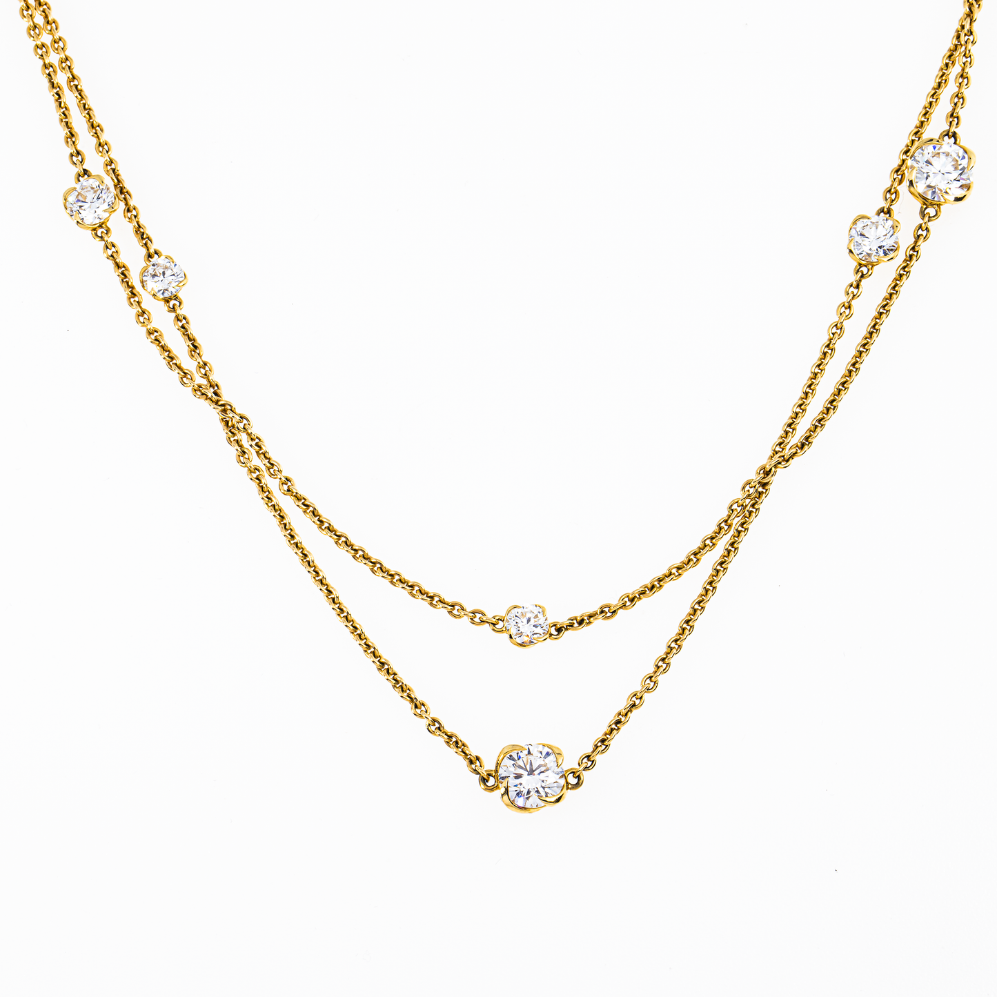 Lab-Grown Diamond Station Layered Necklace – 7.48 CTW in 14K Yellow Gold