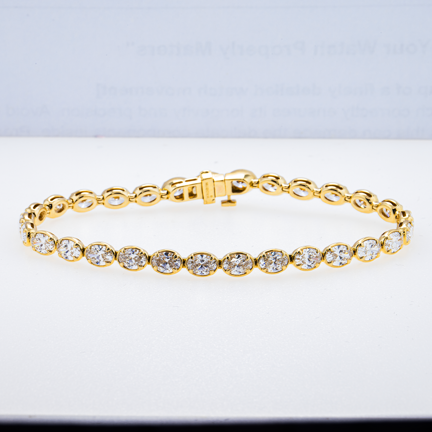 Lab-Grown Oval Diamond Bezel Tennis Bracelet – 8.04 CTW in 14K Yellow Gold
