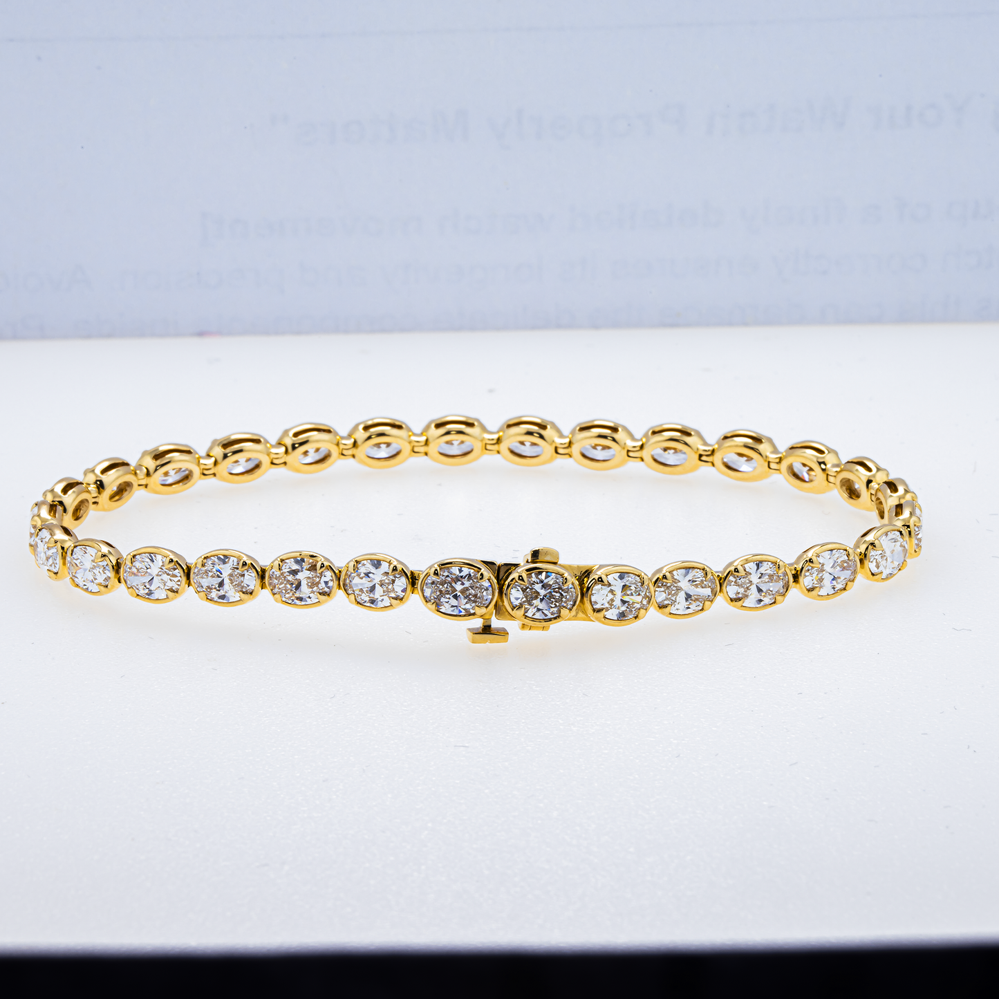 Lab-Grown Oval Diamond Bezel Tennis Bracelet – 8.04 CTW in 14K Yellow Gold