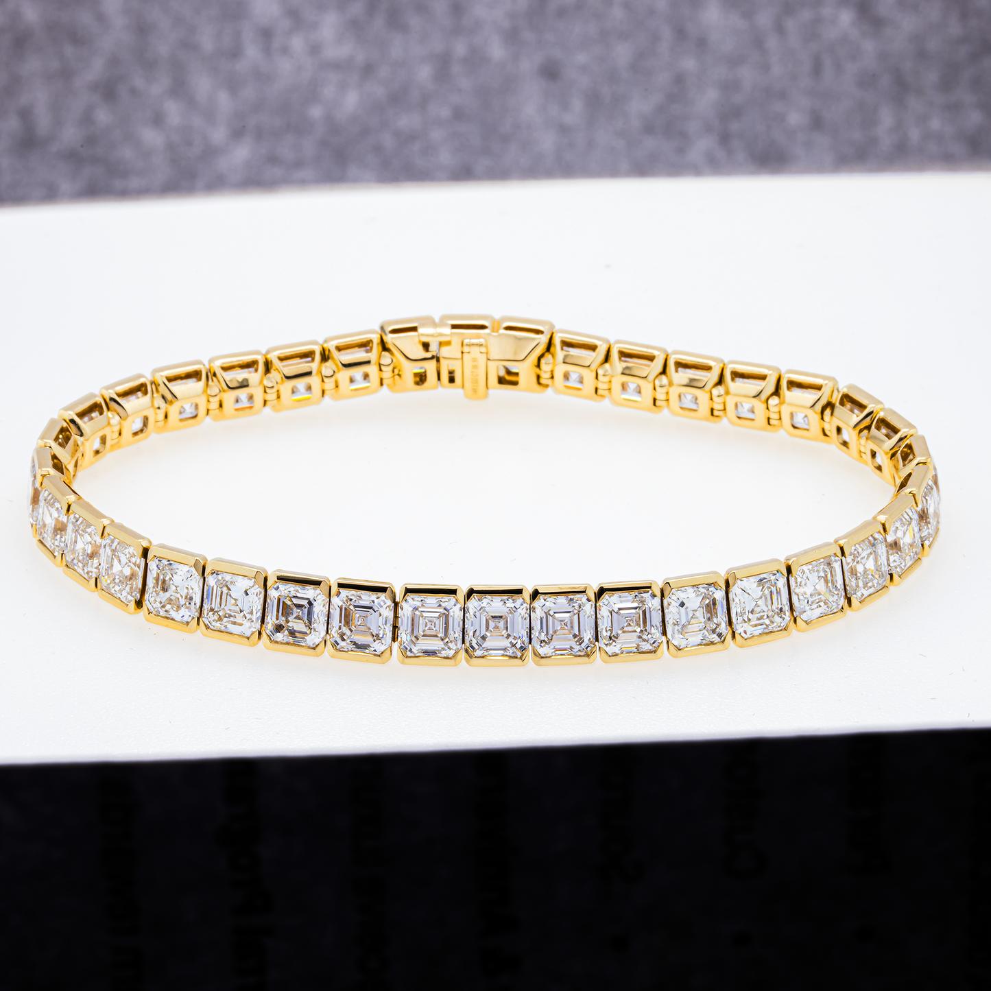 Lab-Grown Asscher-Cut Diamond Tennis Bracelet – 36.98 CTW in 14K Yellow Gold