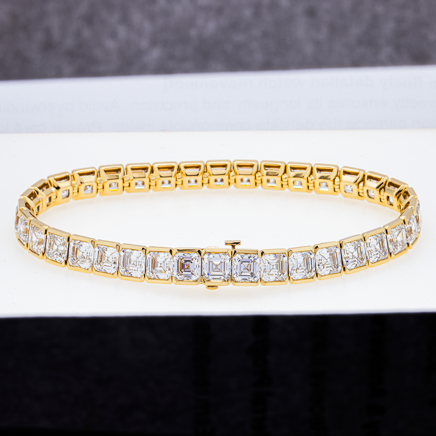 Lab-Grown Asscher-Cut Diamond Tennis Bracelet – 36.98 CTW in 14K Yellow Gold