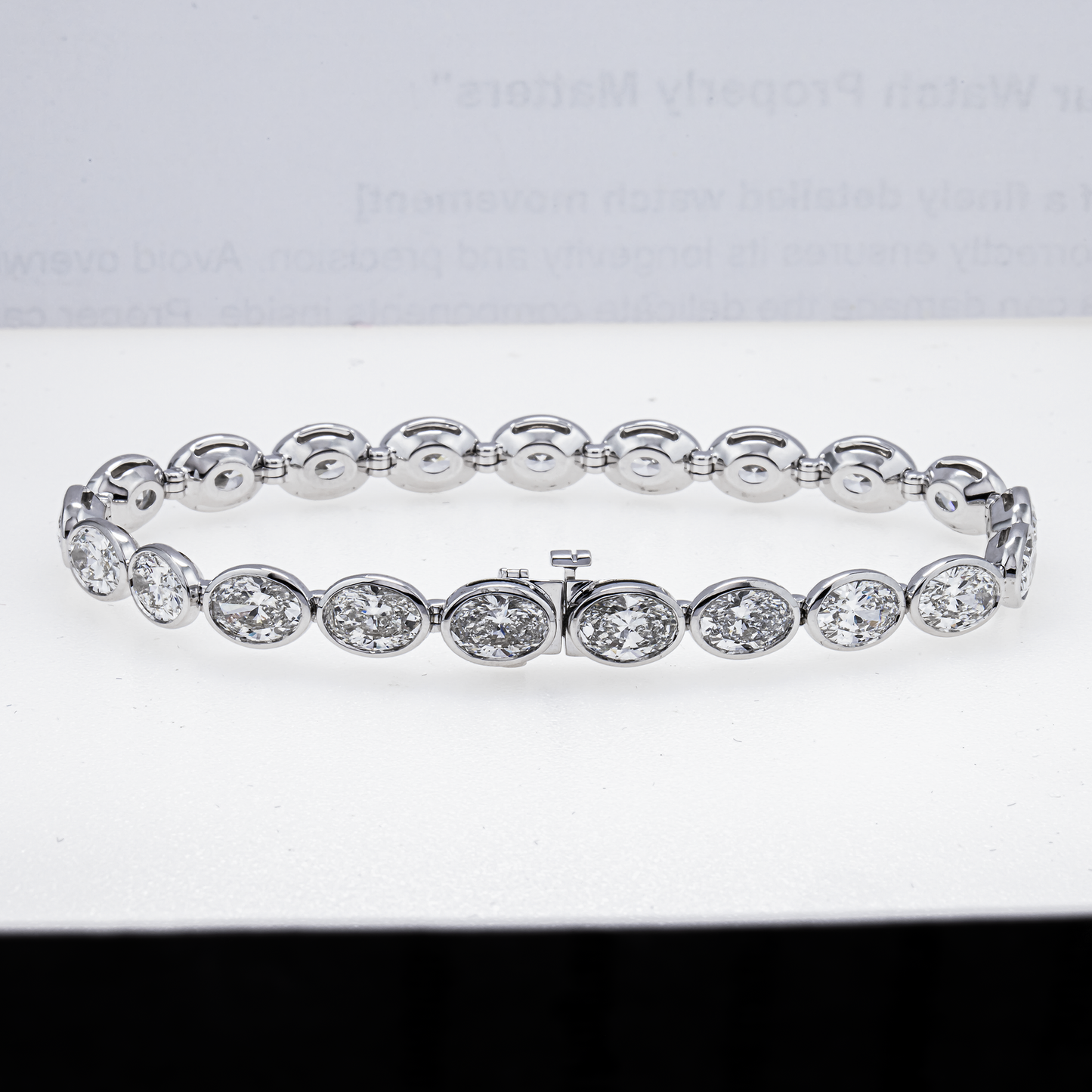 Lab-Grown Oval Diamond Bezel Tennis Bracelet – 16.59 CTW in 14K White Gold