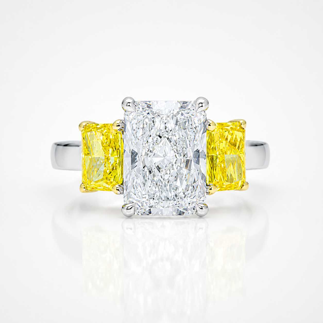 Lab-Grown Radiant Three-Stone Diamond Ring – 14K White & Yellow Gold