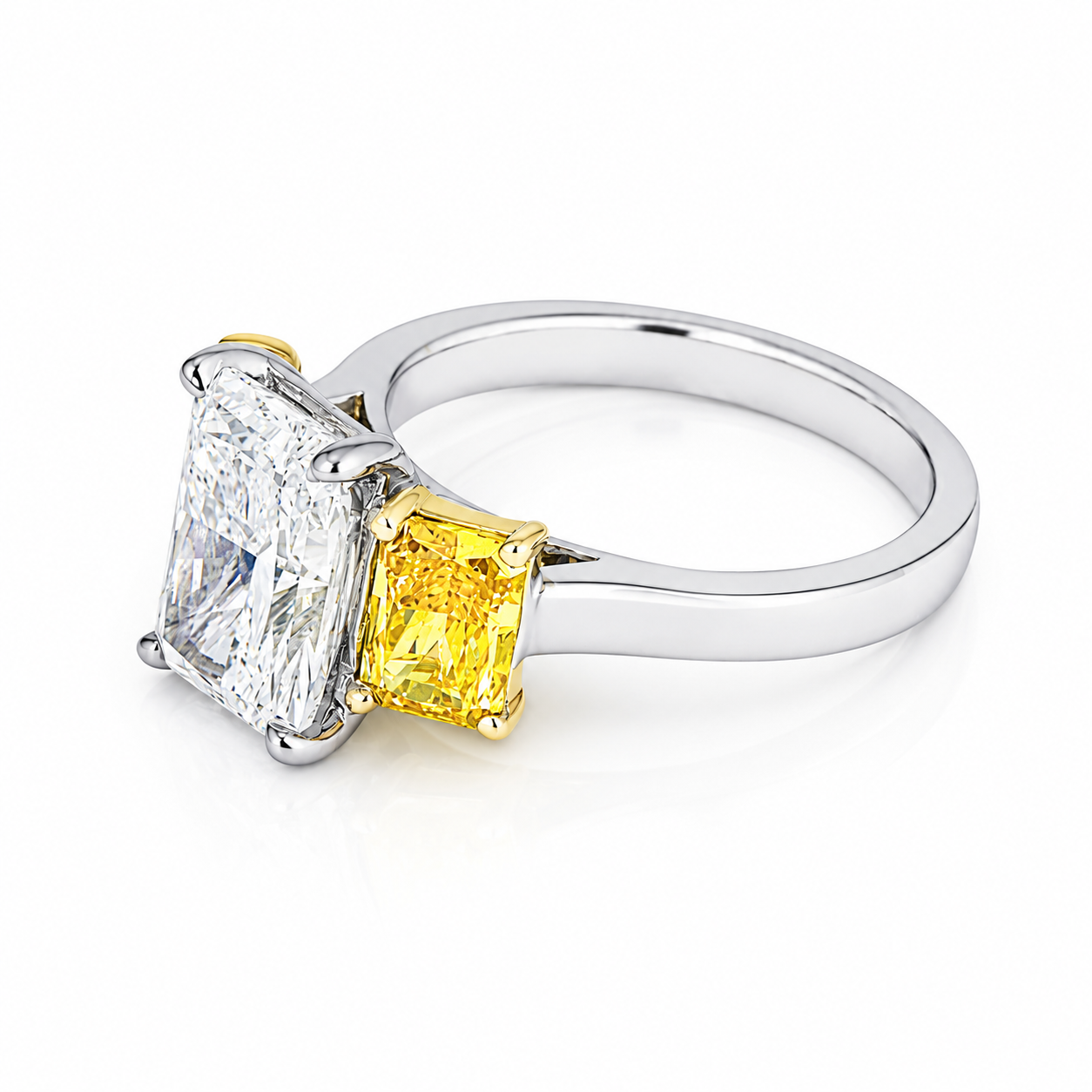 Lab-Grown Radiant Three-Stone Diamond Ring – 14K White & Yellow Gold