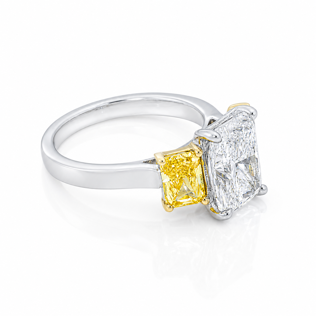 Lab-Grown Radiant Three-Stone Diamond Ring – 14K White & Yellow Gold