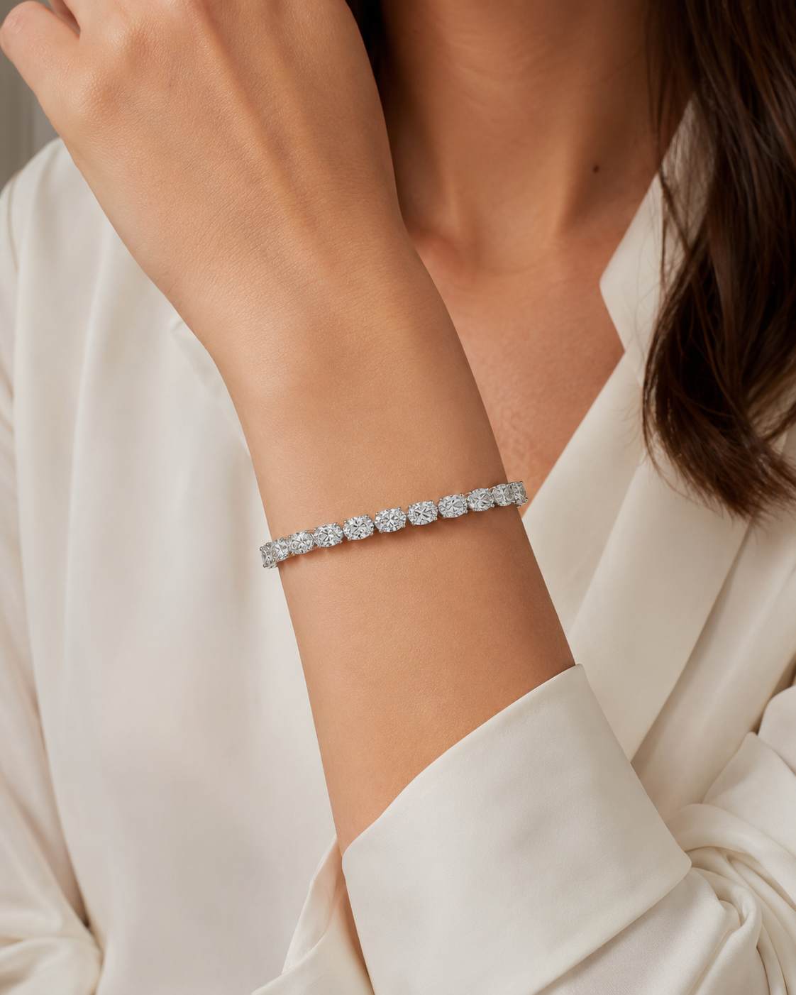 Lab-Grown Oval Diamond Tennis Bracelet – 15.47 CTW in 14K White Gold