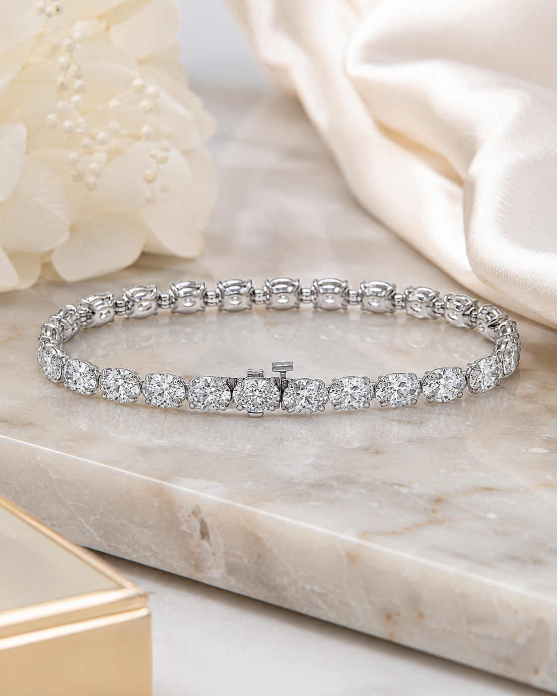 Lab-Grown Oval Diamond Tennis Bracelet – 15.47 CTW in 14K White Gold