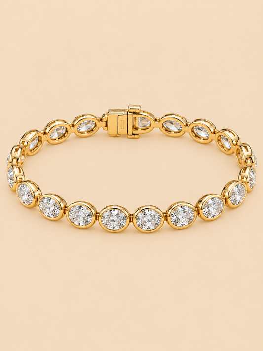 THE BEGINNING - 14K Yellow Gold Lab-Grown Oval Diamond Tennis Bracelet 12.05 TCW