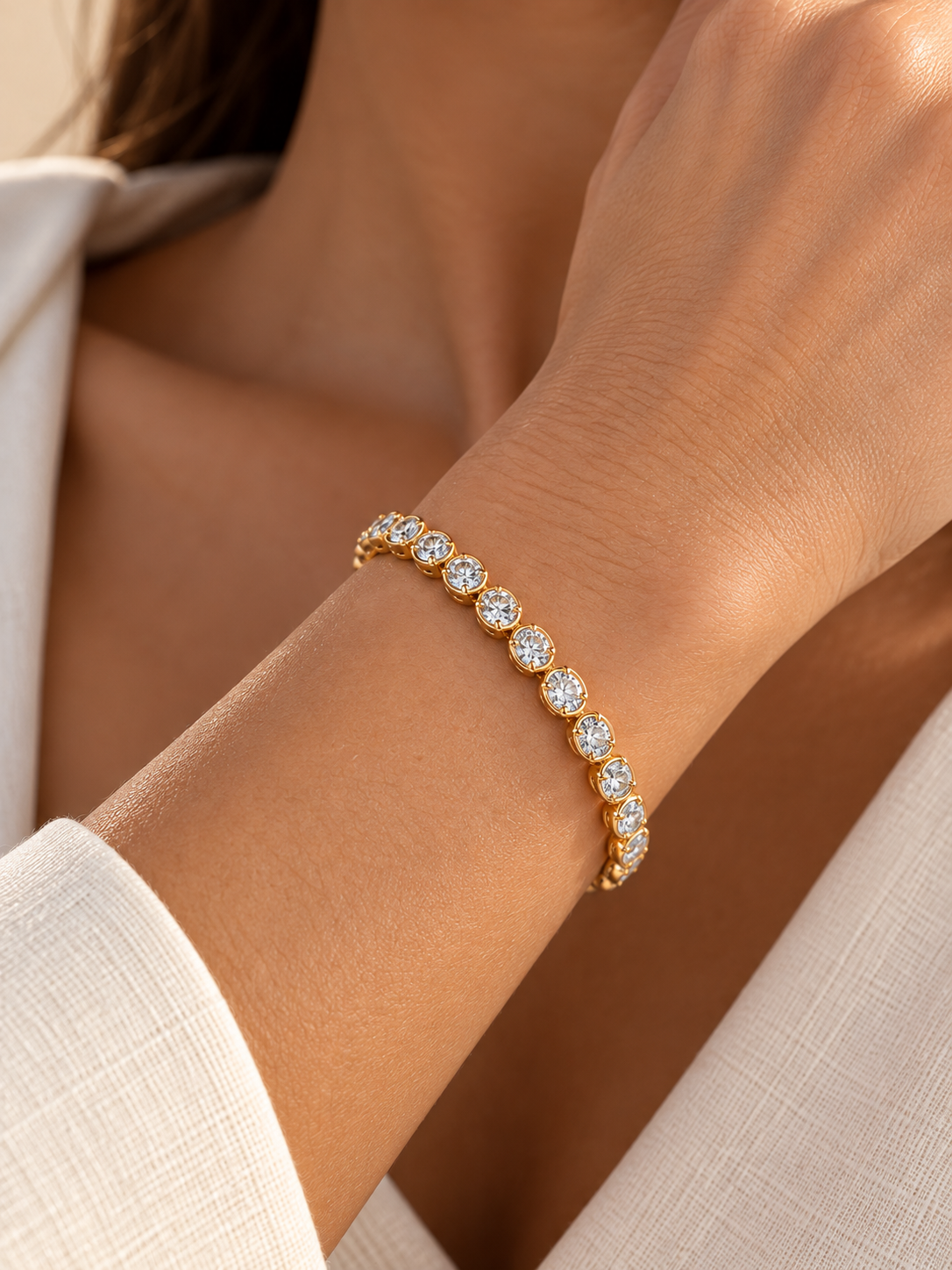 THE UNWRITTEN - Yellow Gold Lab-Grown Oval Diamond Bezel Tennis Bracelet