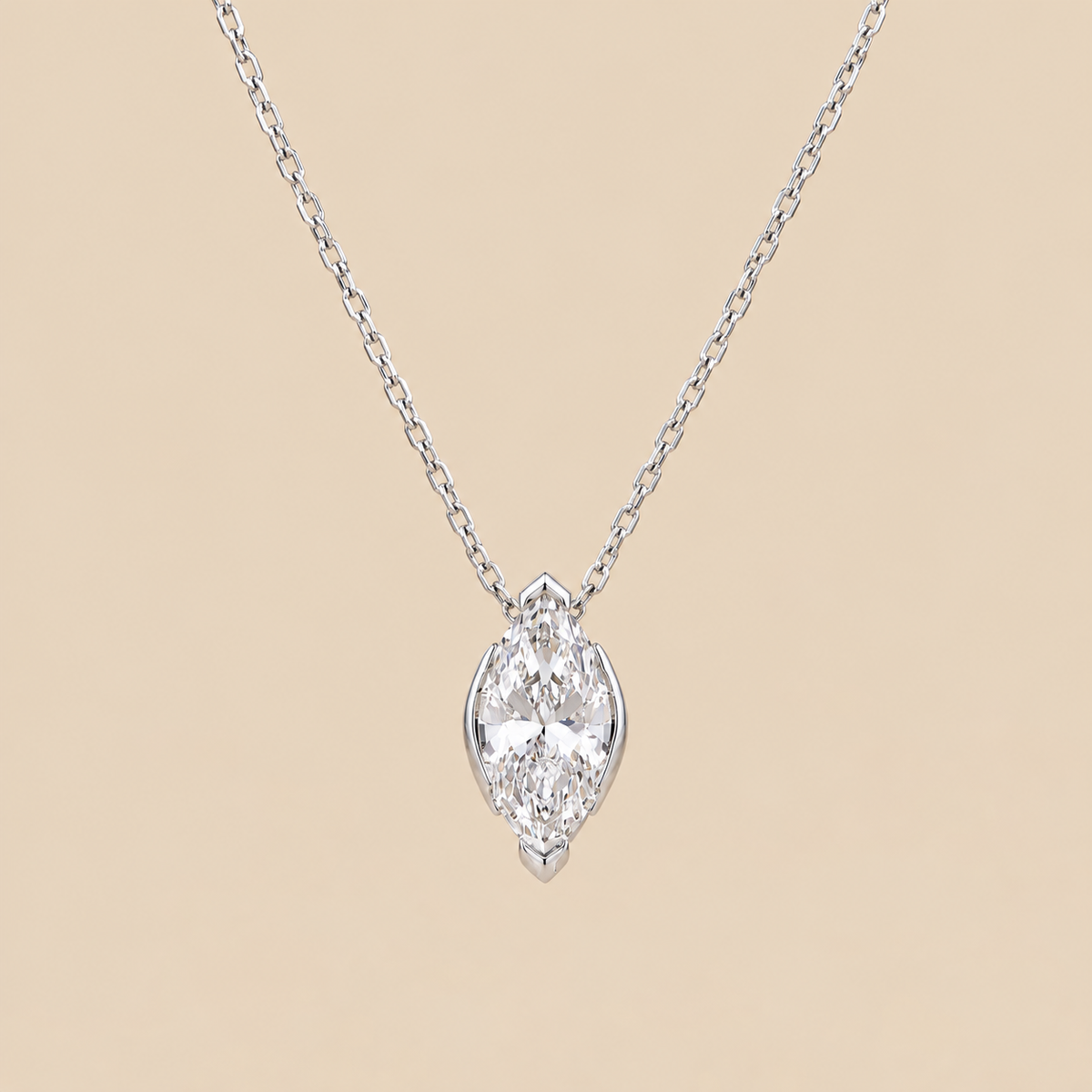 THE ÉCLAT – 14K White Gold Lab-Grown Marquise Diamond Solitaire Necklace