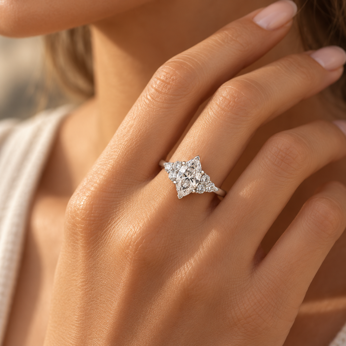 THE ONE - Lab-Grown Marquise Diamond Cluster Ring