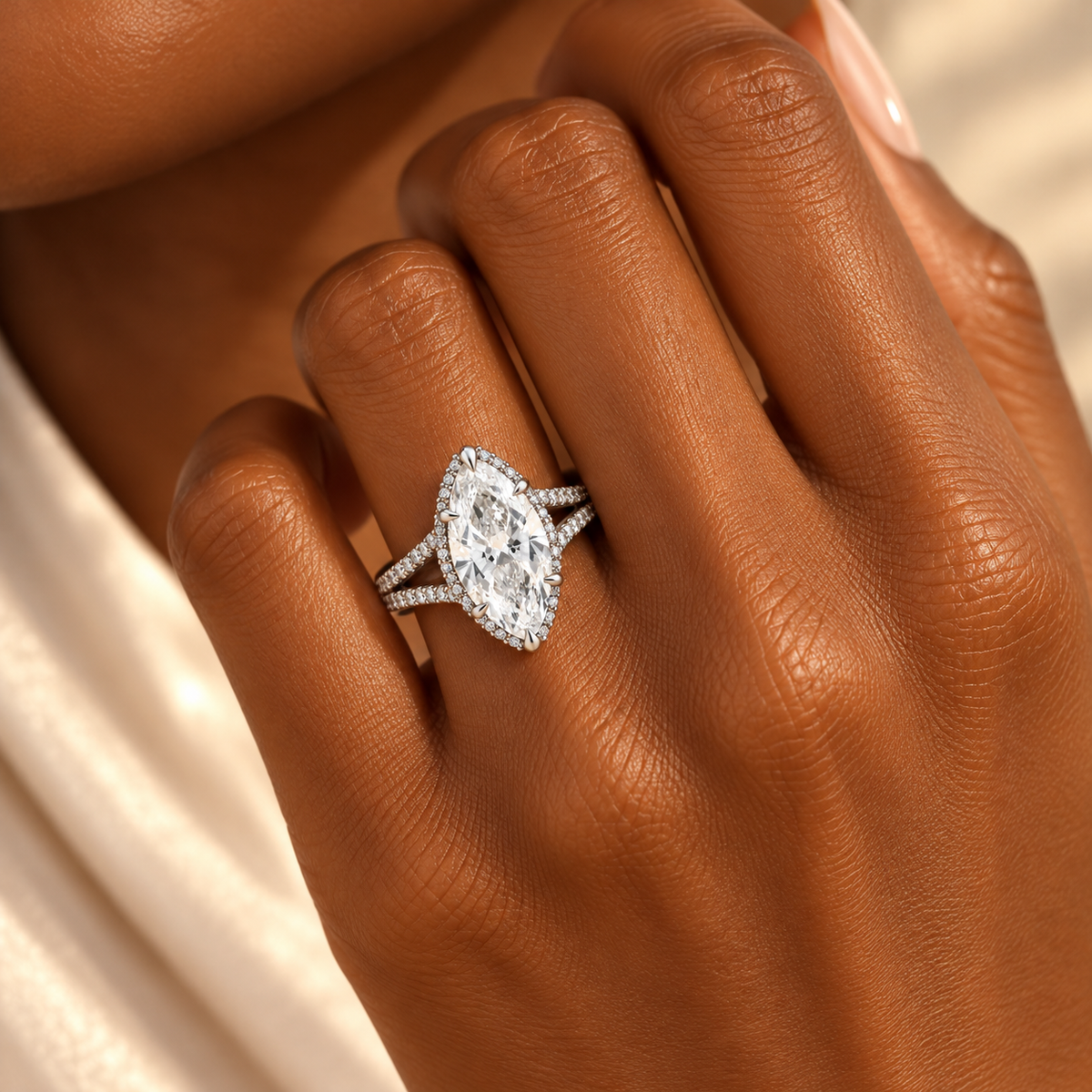 THE US - Lab-Grown Marquise Diamond Split-Shank Ring