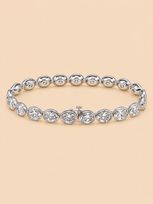THE VISION - White Gold Lab-Grown Oval Diamond Bezel Tennis Bracelet