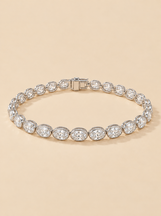 THE CIRCLE – White Gold Lab-Grown Oval Diamond Bezel Tennis Bracelet