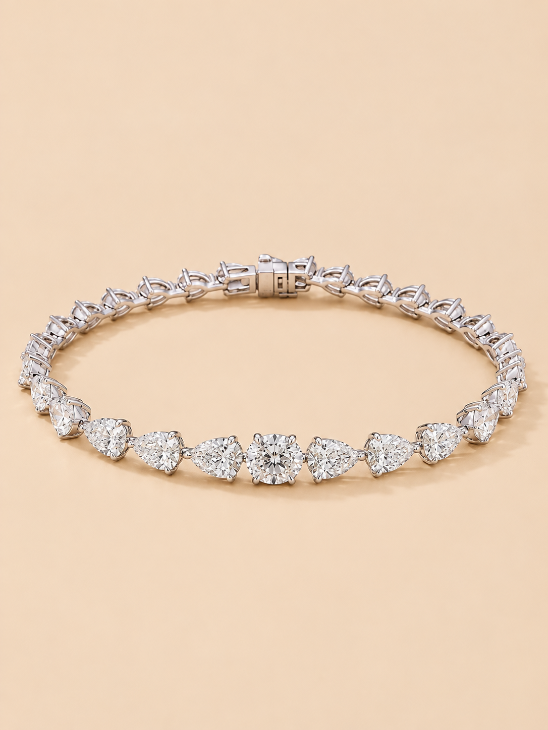 THE CASCADE – 14K White Gold Lab-Grown Pear Diamond Tennis Bracelet 7.41 TCW