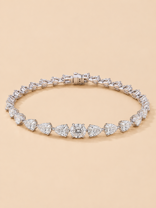 THE CASCADE – 14K White Gold Lab-Grown Pear Diamond Tennis Bracelet 7.41 TCW