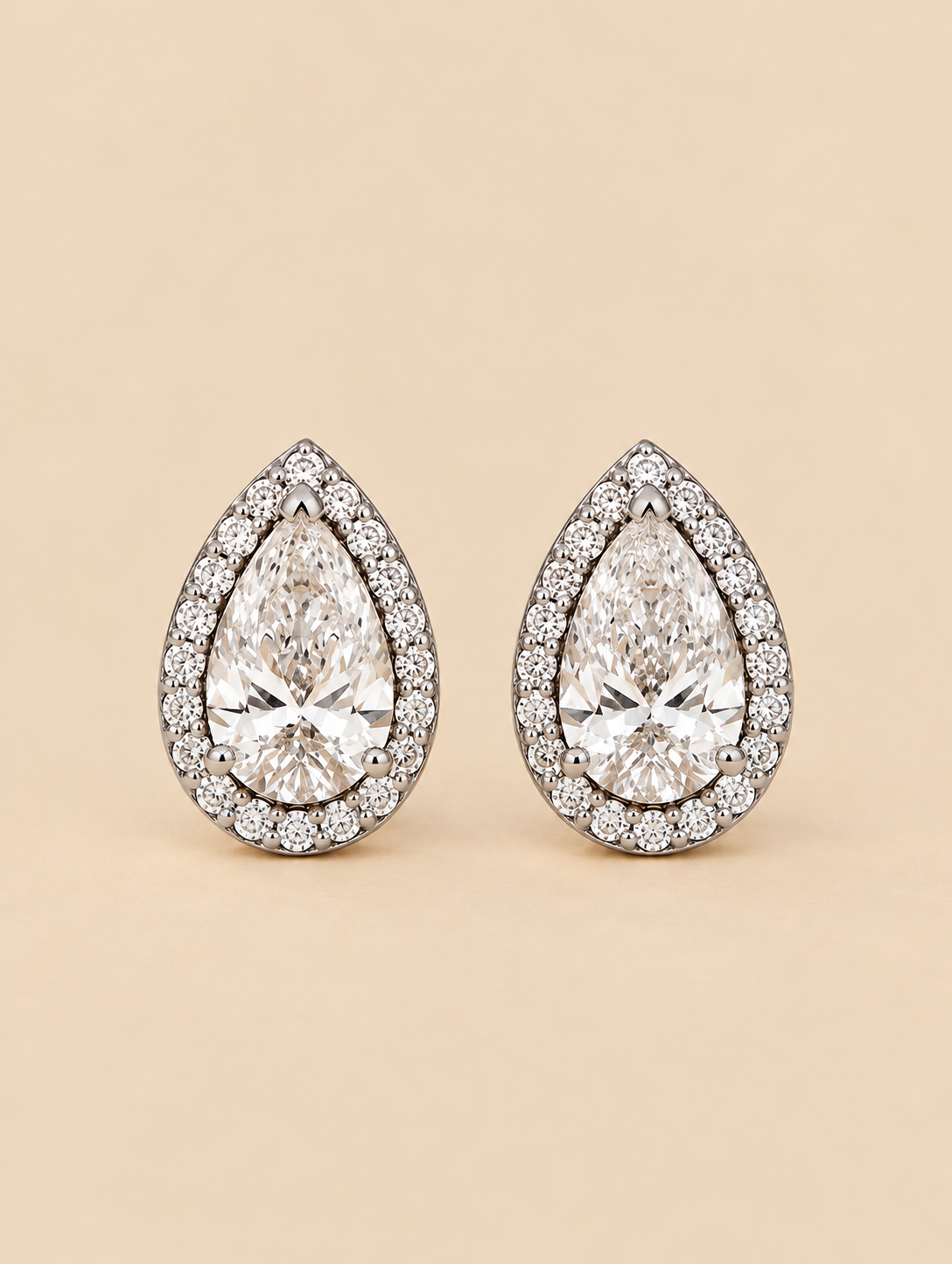 THE ENCHANTMENT – 14K White Gold Lab-Grown Pear Diamond Halo Stud Earrings 2.50 TCW