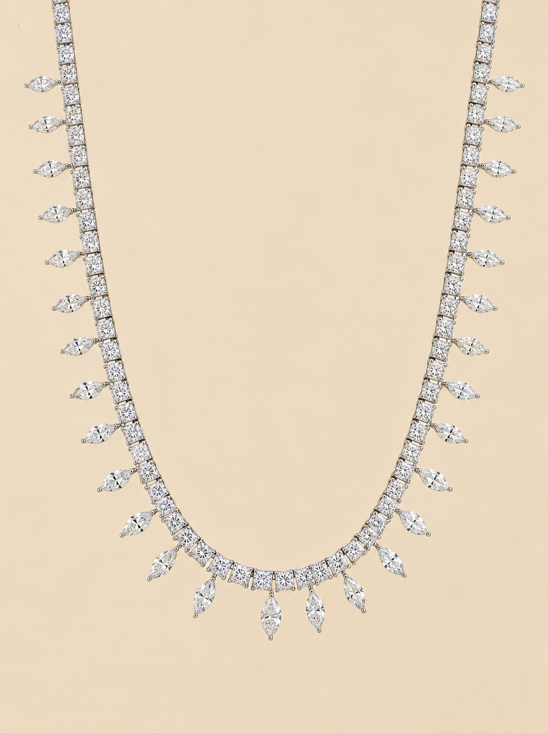 THE LUCKY STORY - White Gold Natural Marquise Diamond Fringe Necklace
