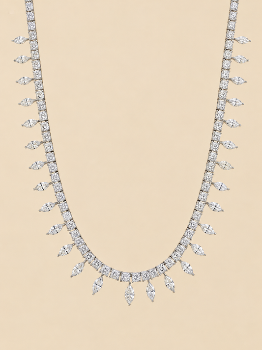 THE LUCKY STORY - White Gold Natural Marquise Diamond Fringe Necklace