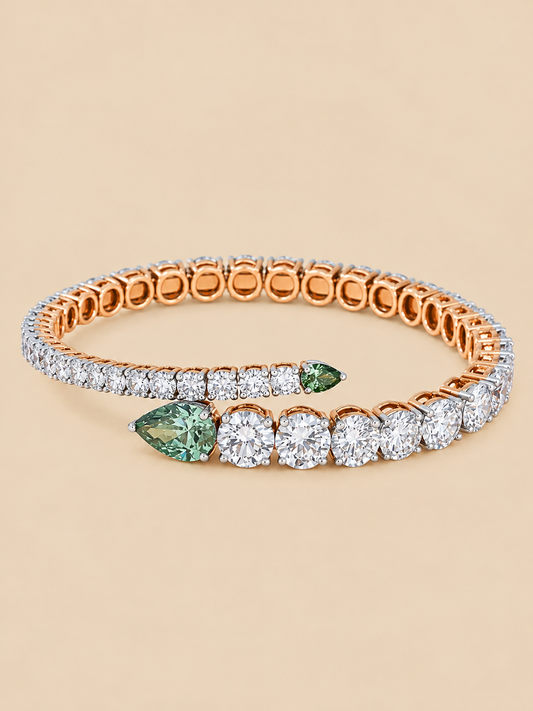 THE SLIDING DOOR - Rose Gold Lab-Grown Green & White Diamond Tennis Bracelet