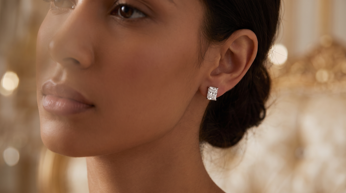 14K White Gold Radiant Cut Diamond Stud Earrings