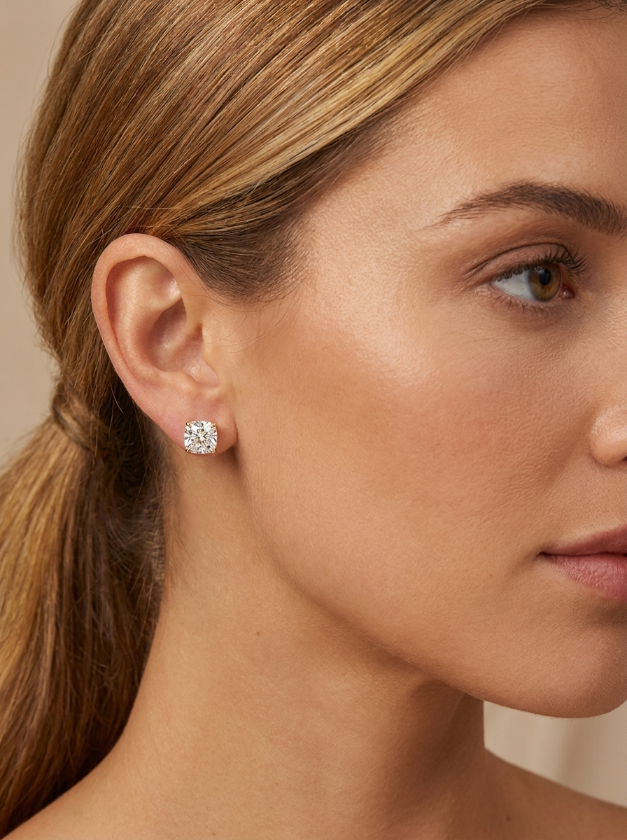 14K White Gold Radiant Cut Diamond Stud Earrings