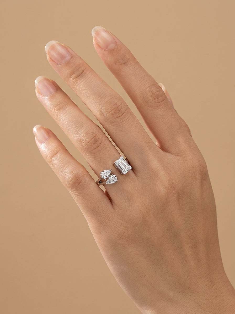 THE ICON- White Gold Lab-Grown Diamond Three-Stone Open Cuff Ring