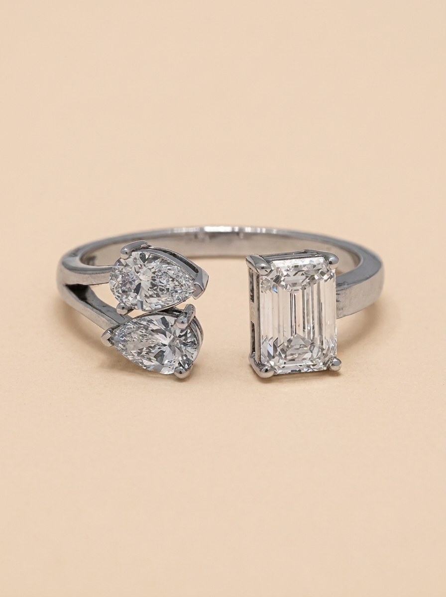 THE ICON- White Gold Lab-Grown Diamond Three-Stone Open Cuff Ring