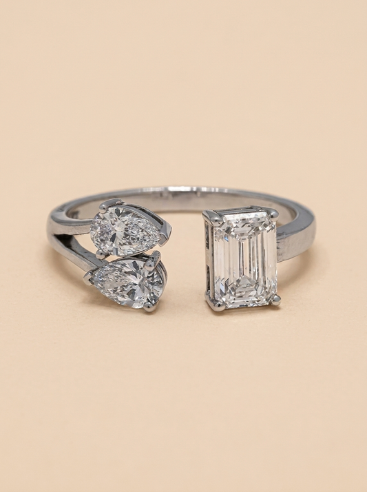 THE ICON- White Gold Lab-Grown Diamond Three-Stone Open Cuff Ring