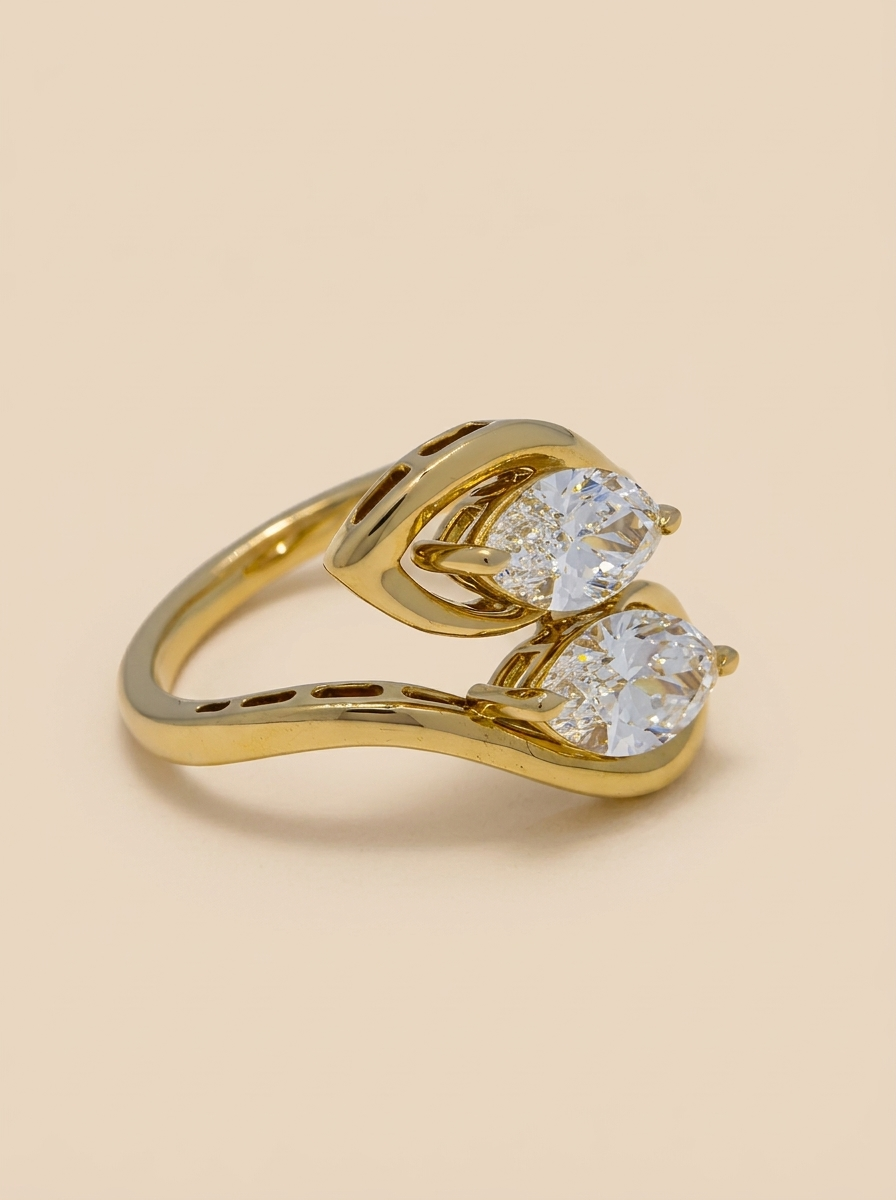 THE AFFINITY - 14K Yellow Gold Lab-Grown Diamond Marquise Toi et Moi Ring 2.04 TCW