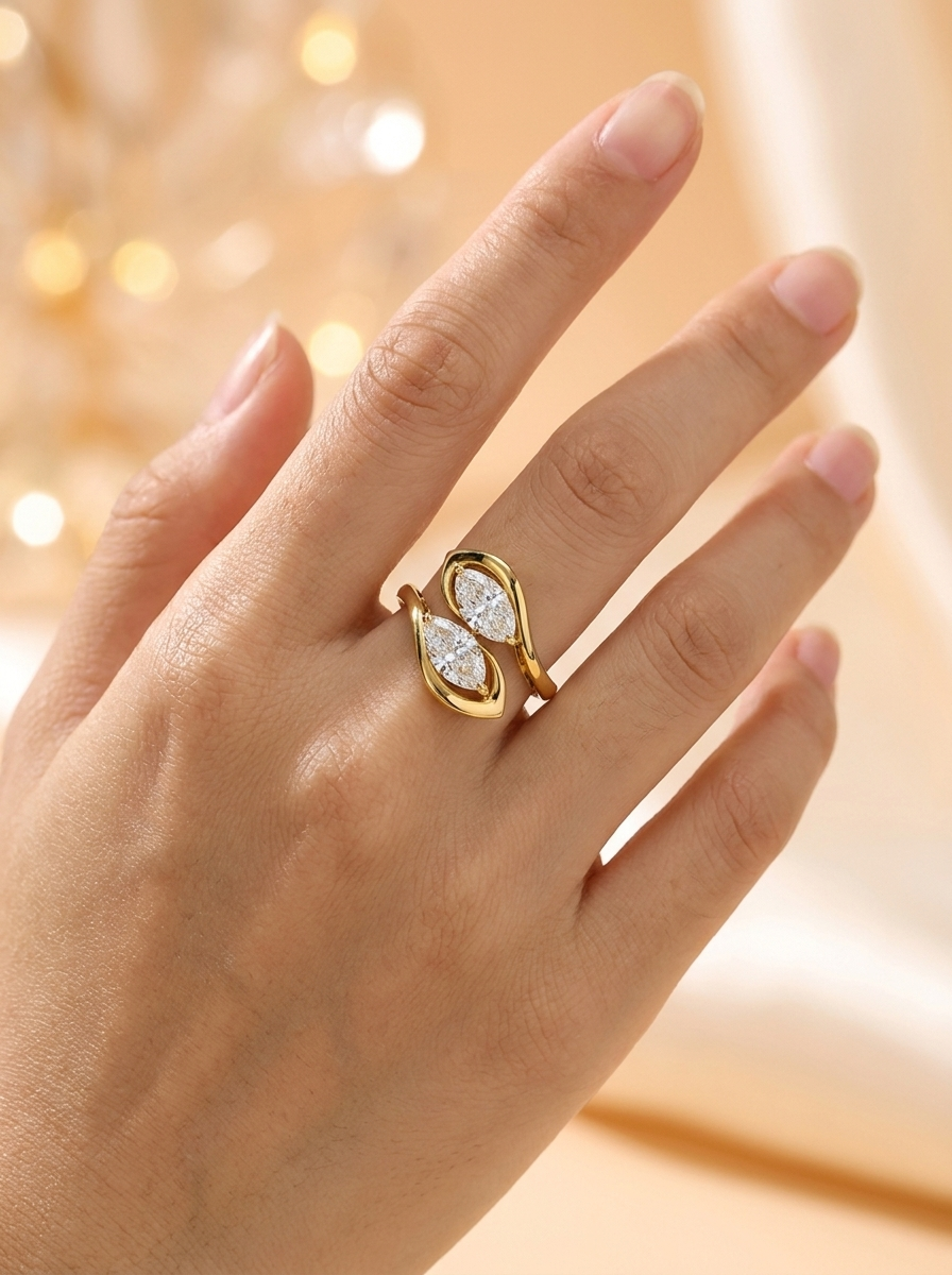 THE AFFINITY - 14K Yellow Gold Lab-Grown Diamond Marquise Toi et Moi Ring 2.04 TCW