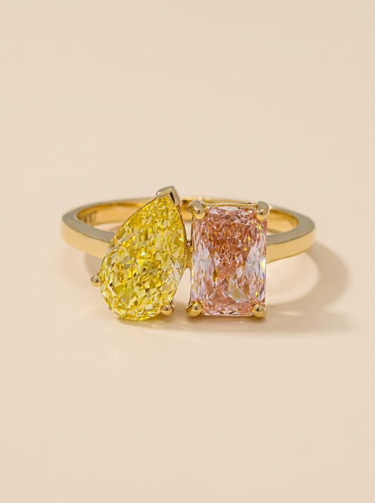 ME AND YOU - 14K Yellow Gold Fancy Yellow & Pink Lab-Grown Diamonds Toi et Moi Ring 3.25 TCW