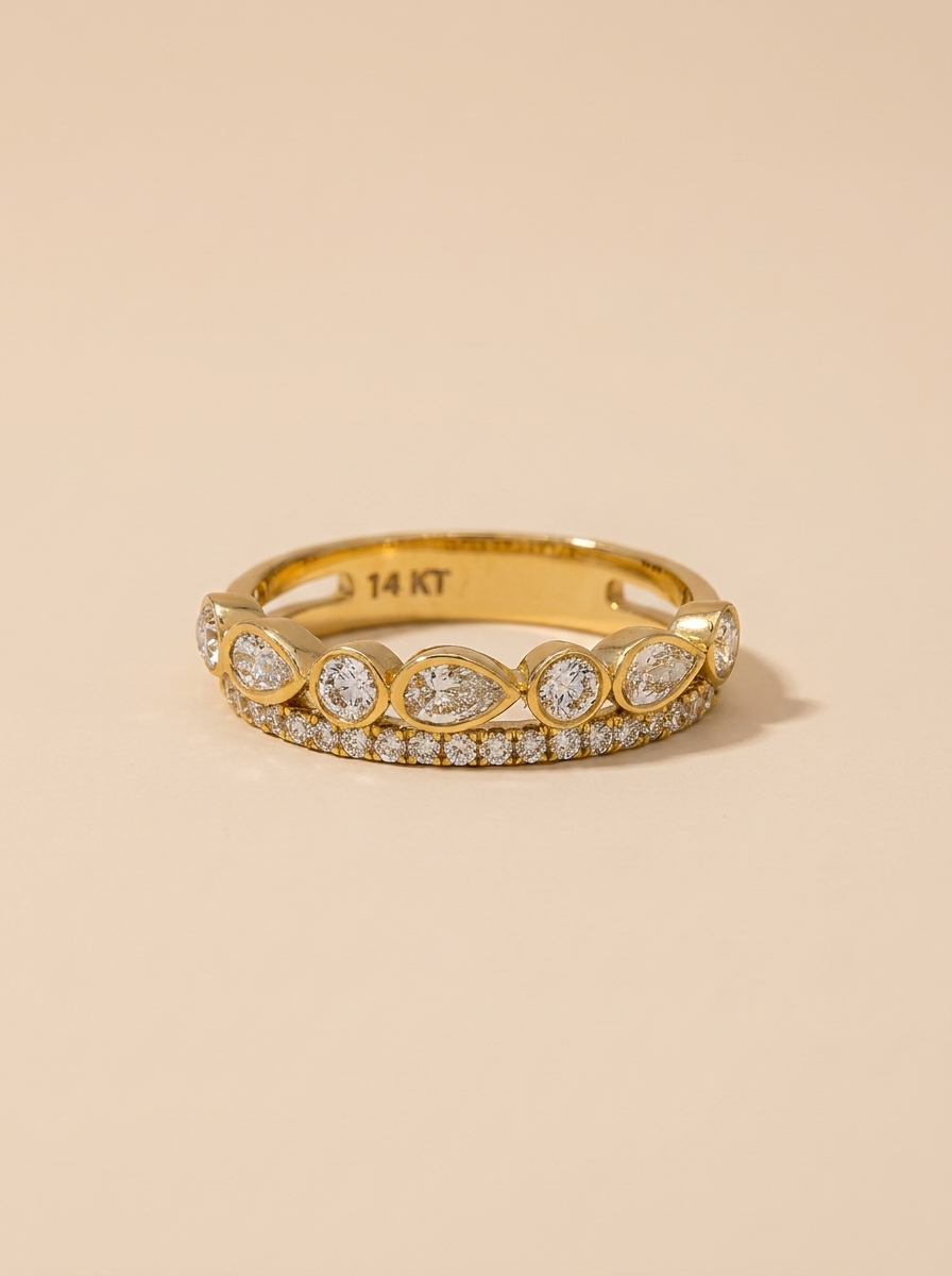 THE CIRCLE - Yellow Gold Lab-Grown Diamonds Multi-Shape Double Row Ring