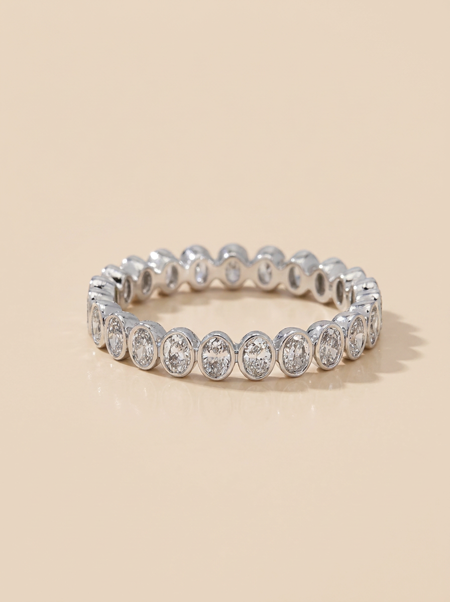 THE CONTINUUM – 14K White Gold Lab-Grown Oval Diamond Bezel Eternity Band 1.08 TCW