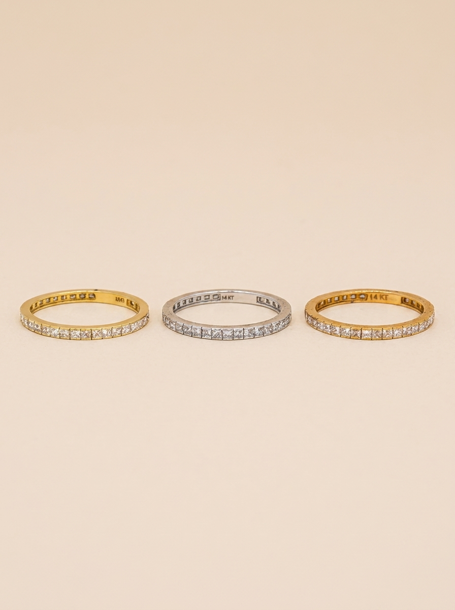 THE TRINITY – Tri-Color Gold Lab-Grown Princess-Cut Diamond Stacking Ring Set