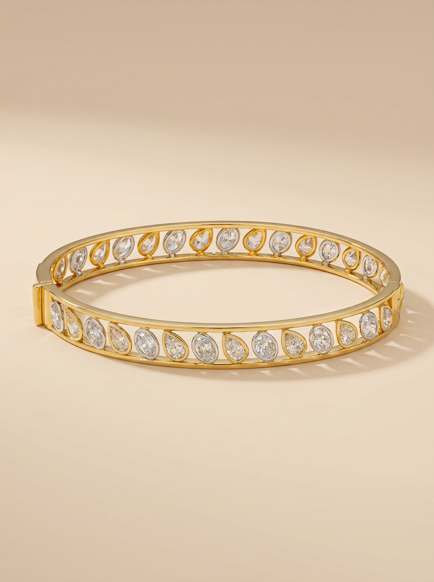 THE SYMPHONY – Two-Tone Gold Lab-Grown Oval & Pear Diamond Bangle Bracelet