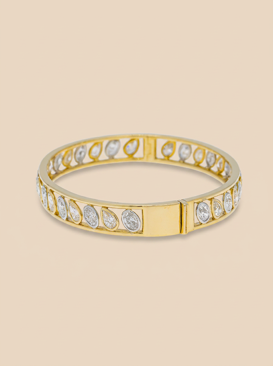 THE SYMPHONY – Two-Tone Gold Lab-Grown Oval & Pear Diamond Bangle Bracelet