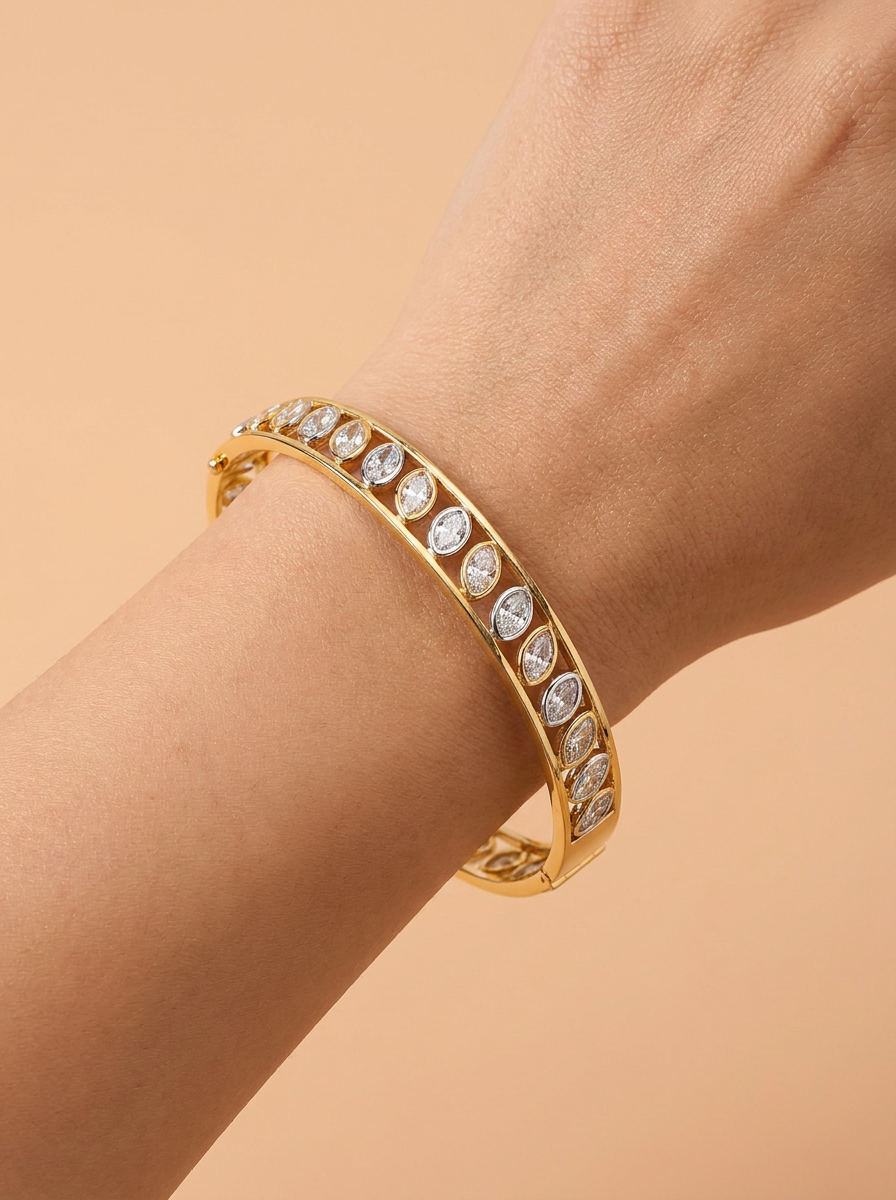 THE SYMPHONY – Two-Tone Gold Lab-Grown Oval & Pear Diamond Bangle Bracelet