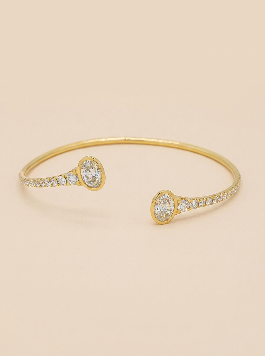 THE EMBRACE – Yellow Gold Lab-Grown Oval Diamond Bypass Bangle Bracelet
