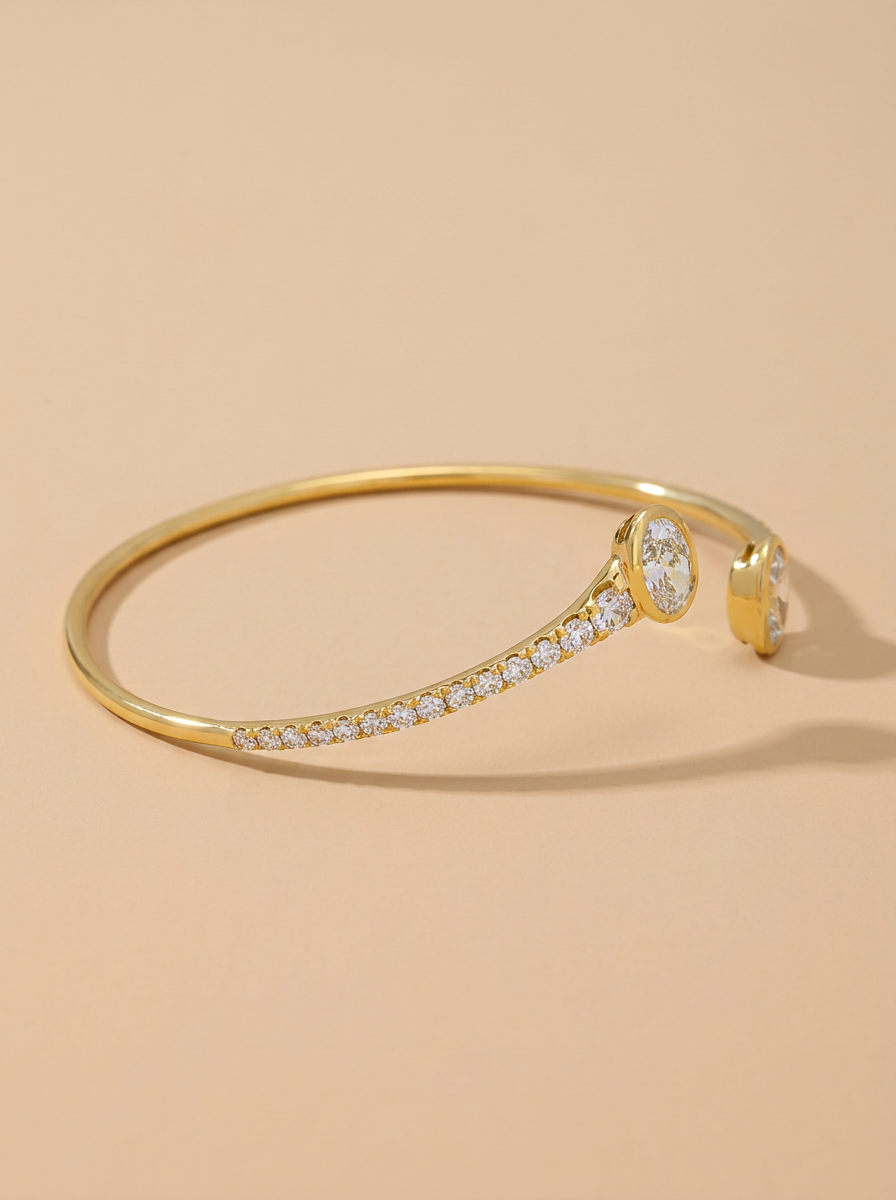 THE EMBRACE – Yellow Gold Lab-Grown Oval Diamond Bypass Bangle Bracelet