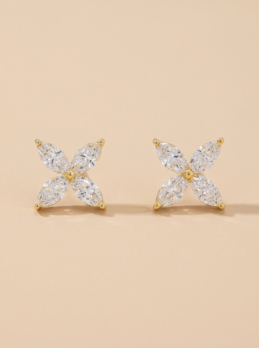 THE BLOOM – 14K Yellow Gold Lab-Grown Marquise Diamond Flower Stud Earrings 3.12 TCW