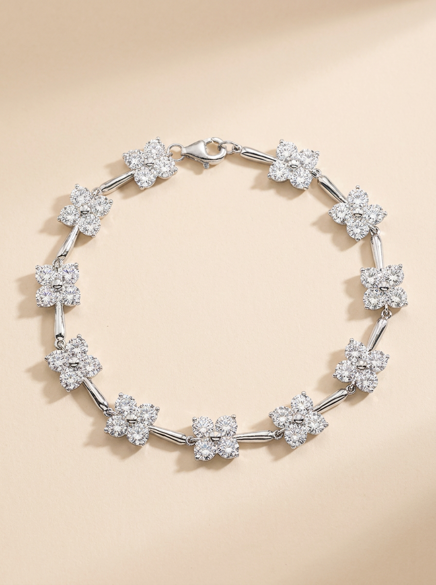 THE FLORET – White Gold Lab-Grown Diamond Floral Tennis Bracelet