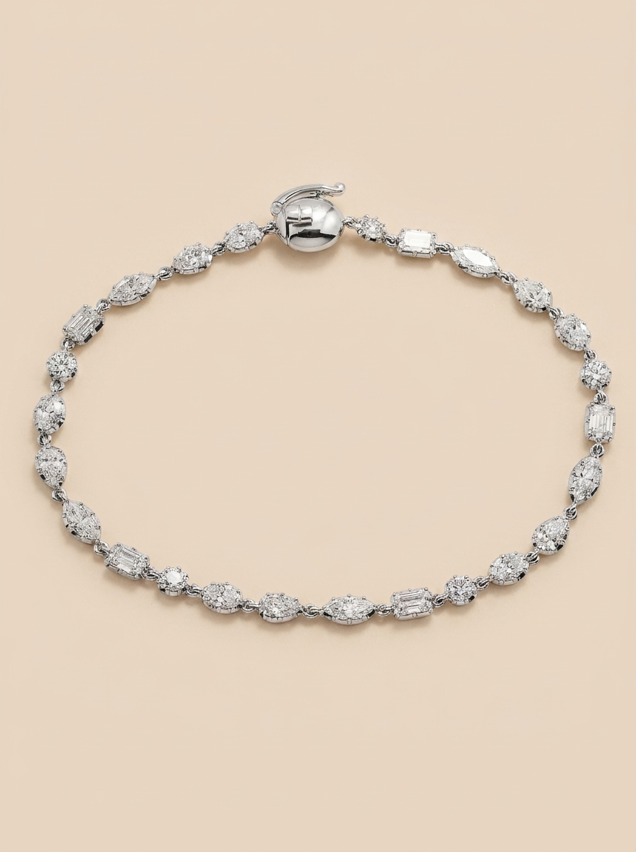 THE MOSAIC – White Gold Lab-Grown Mixed-Cut Diamond Tennis Bracelet
